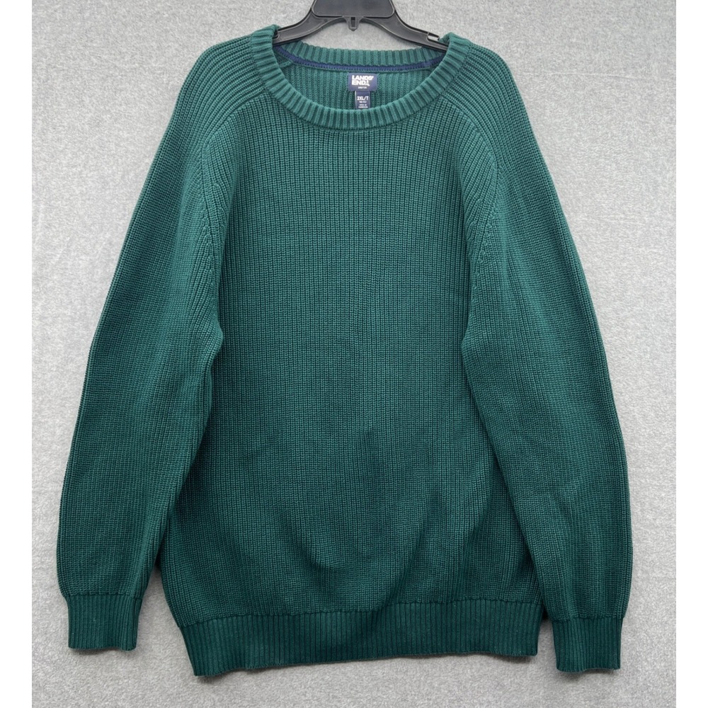 Lands End Drifter Men's 2XLT Green Chunky Knit Crew Neck Long Sleeve Sweater
